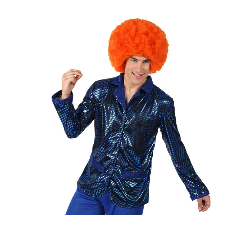 Camisa de la Disco Brillo azul para hombre. Talla 2 ó talla M-L = 52/54. Incluye camisa. Perfecto para disfrazarse de Discotequero.