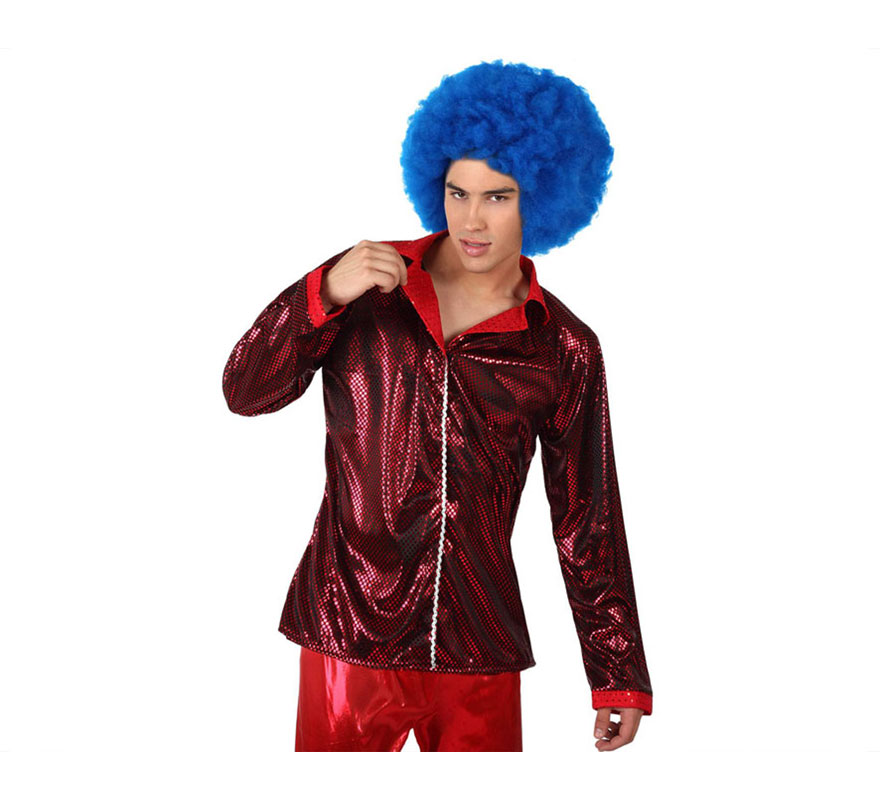 Camisa de la Disco Brillo rojo para hombre. Talla 3 ó talla XL = 54/58. Incluye camisa. Perfecto para disfrazarse de Discotequero.