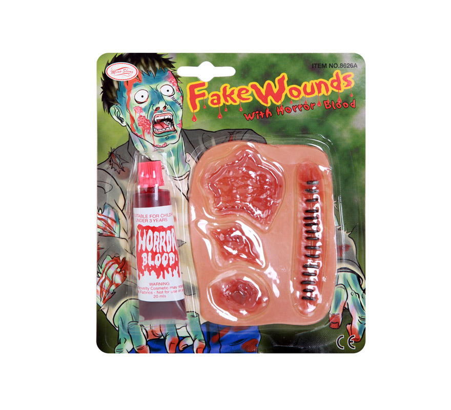 Herida Falsa + tubo de sangre de 20 ml. Halloween. Artículo ideal para caracterizarte en Halloween.