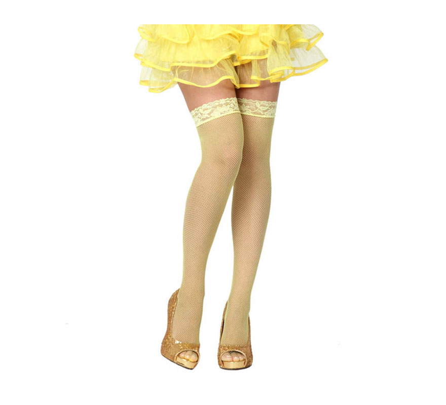 Medias Liga de rejilla amarillo neon. Talla Universal. Perfectas para el disfraz de Blancanieves.