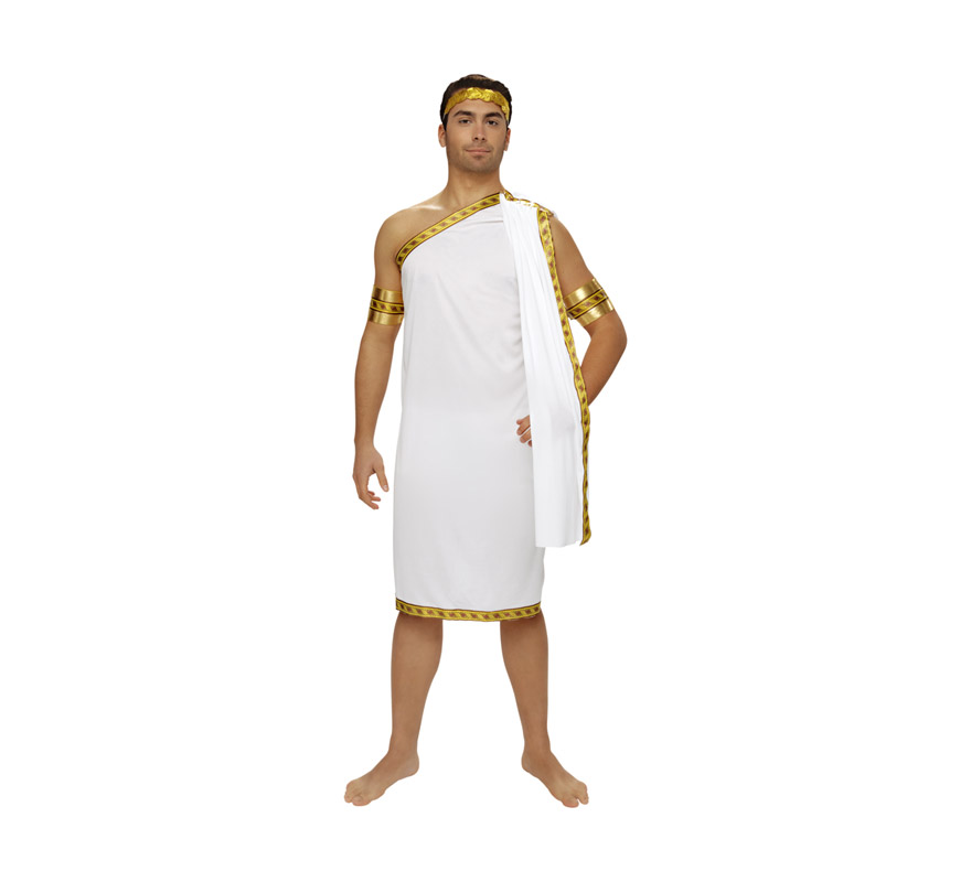 Disfraz de Cesar Romano blanco y dorado para hombre. Talla standar M-L 54/58. Incluye disfraz completo. Éste disfraz también se utiliza en Navidad para representaciones de Belén viviente.