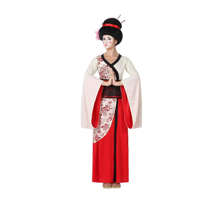 Disfraz de Geisha para mujeres. Talla 1 o talla S = 34/38 para chicas delgadas y adolescentes. Incluye vestido y fajín. Peluca NO incluida, podrás encontrar algunas en la sección de Complementos.