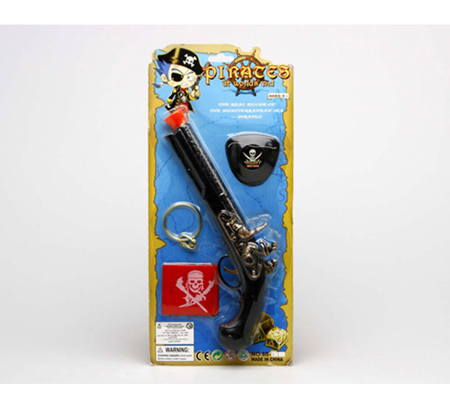 Set de Pirata con trabuco y 3 accesorios. Contiene varios artículos ideales para disfraces de Piratas.