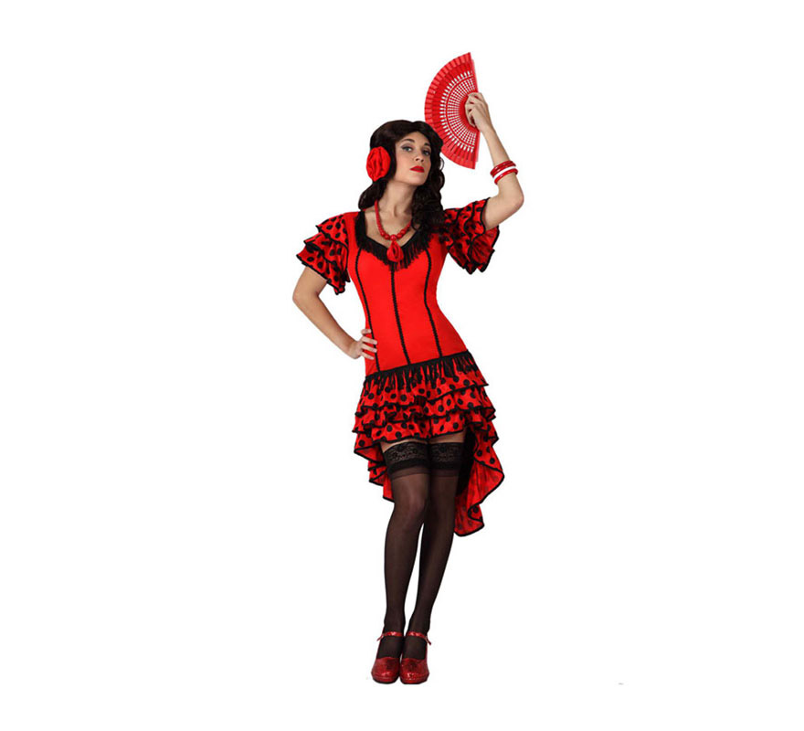 Disfraz de Flamenca rojo para mujer. Talla 3 o talla XL = 44/48. Incluye vestido. Resto de accesorios NO incluidos, podrás verlos en la sección de Complementos. Ideal para Despedidas de Soltera.