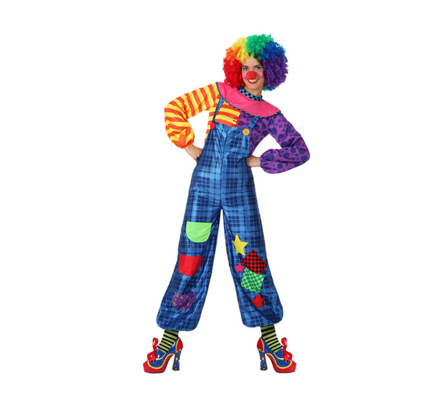 Disfraz de Payasa colores para chicas. Talla 1 ó talla S = 34/38 para chicas delgadas y adolescentes. Incluye camisa y mono. Resto de accesorios NO incluidos, los podrás ver en la sección de Complementos.