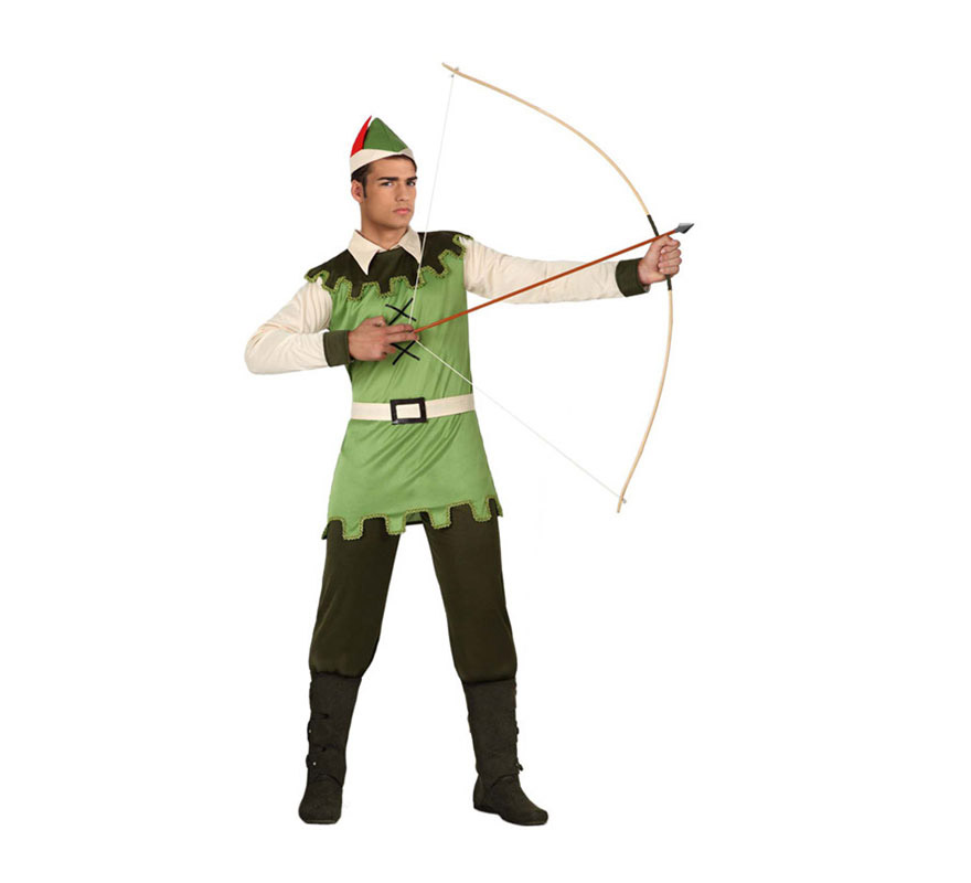 Disfraz Chico del Bosque para hombre. Talla 2 ó talla M-L 52/54. Incluye disfraz completo SIN cubrebotas, NI arco. El arco lo podrás ver en la sección de Complementos. Disfraz de Robin Hood para hombre.