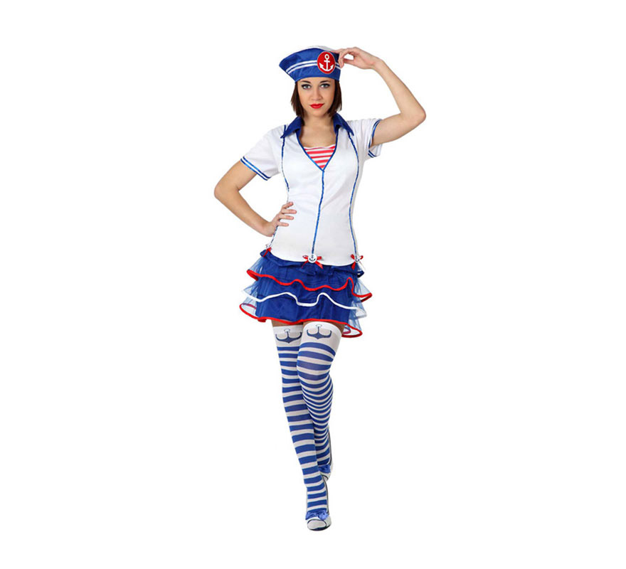Disfraz de Marinera para mujer. Talla 3 ó talla XL = 44/48. Incluye disfraz completo SIN medias. Las medias las podrás ver en la sección de Complementos.