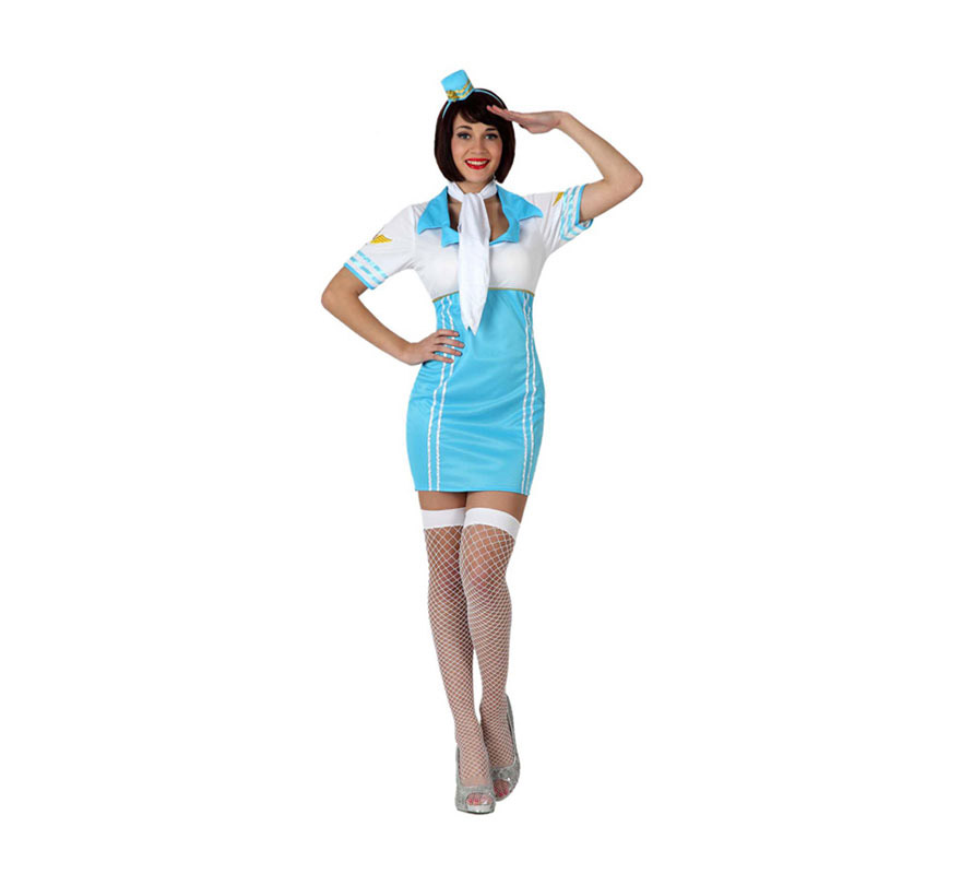Disfraz de Azafata de Vuelo Sexy para mujer. Talla 2 ó talla M-L = 38/42. Incluye gorro, pañuelo para el cuello y vestido. Medias y zapatos NO incluidos, las medias podrás verlas en la sección de Complementos.