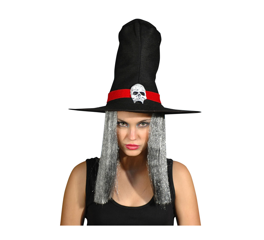 Sombrero de Hechicera con pelo y calavera.