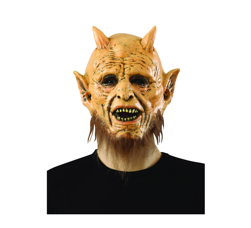 Máscara latex de Monstruo o Diablo con barba. Máscara de Belcebú.