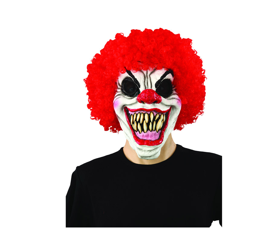 Máscara latex de Payaso Malo con pelo rojo.