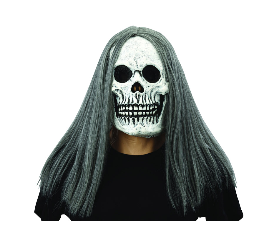 Máscara o Careta de latex de La Muerte con pelo. Máscara de Calavera con pelo ideal para Halloween.