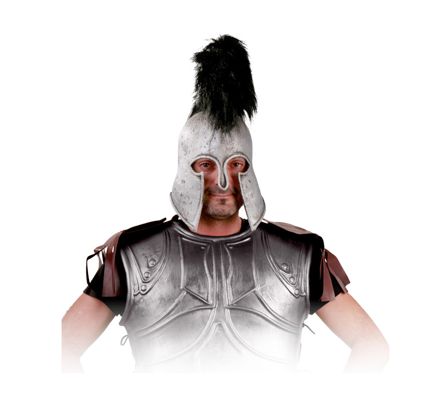 Casco Romano de latex plateado con cresta negra. Perfecto para los disfraces de Espartano, Centurión Romano, etc. Éste es el símbolo de Jorge Lorenzo.