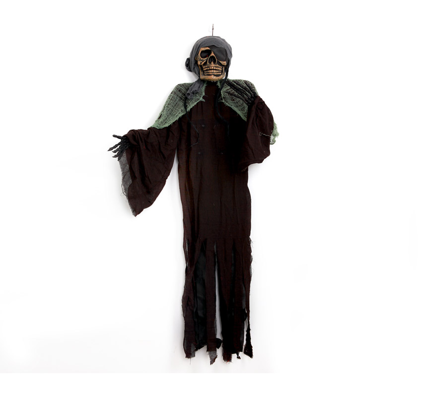 Esqueleto Pirata GIGANTE colgante con luz 1,80 m. Cabeza y manos de latex. Perfecto para la decoración de Pubs y Discotecas en Halloween.