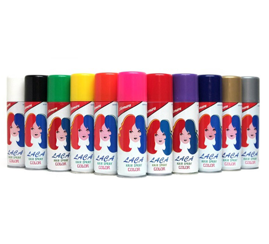 Spray Laca Fluorescente para el cabello de color oro. Artículo de Maquillaje ideal para caracterizarte en Carnaval.