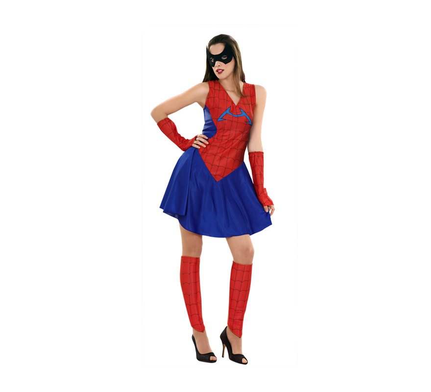 Disfraz barato de Insecto para mujer. Talla standar M-L 38/42. Incluye vestido, calentadores, brazaletes y antifaz. Ideal para ser la mujer o pareja de Spiderman.
