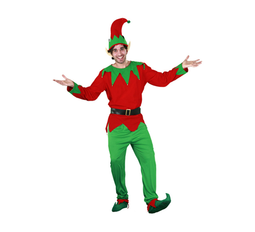 Disfraz de Elfo adulto para Navidad y para Carnaval. Talla S = 48/52 y para chicos de 14 a 16 años. Incluye camisa, pantalones, cinturón, cubrepies, orejas y gorro. Disfraz de Duende o Enanito. 