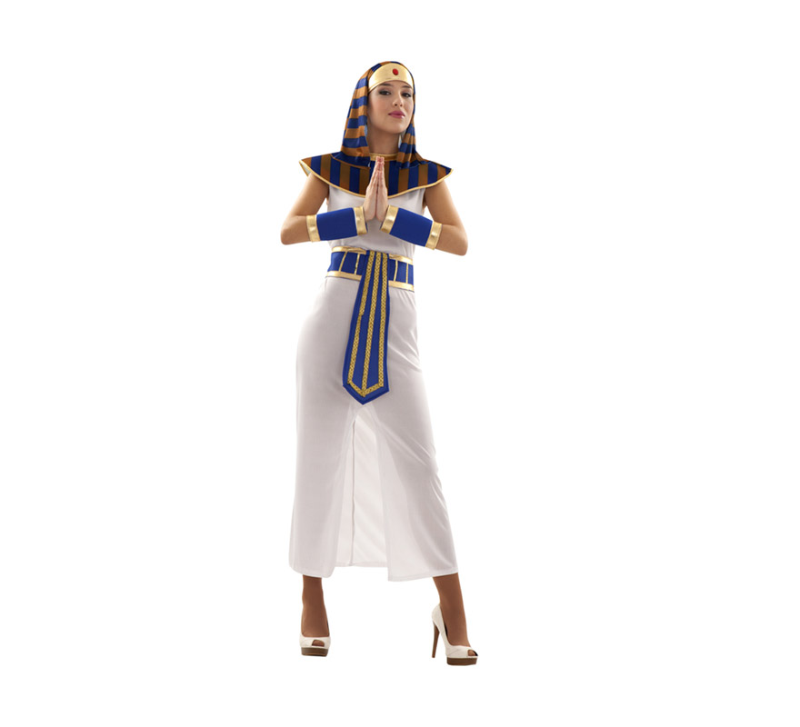 Disfraz de Faraona para chicas talla S = 34/38, también para chicas de 14 a 16 años. Incluye tocado de la cabeza, cuello, túnica, cinturón y muñequeras. Disfraz de Egipcia o Cleopatra para mujer.
