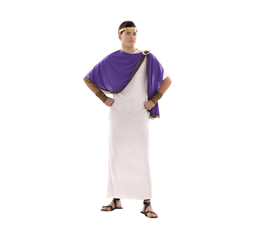 Disfraz barato de Emperador Romano talla S = 48/52 y para chicos de 14 a 16 años. Incluye vestido, capa y tocado. Éste disfraz también se utiliza para teatros en Navidad como traje de Herodes.