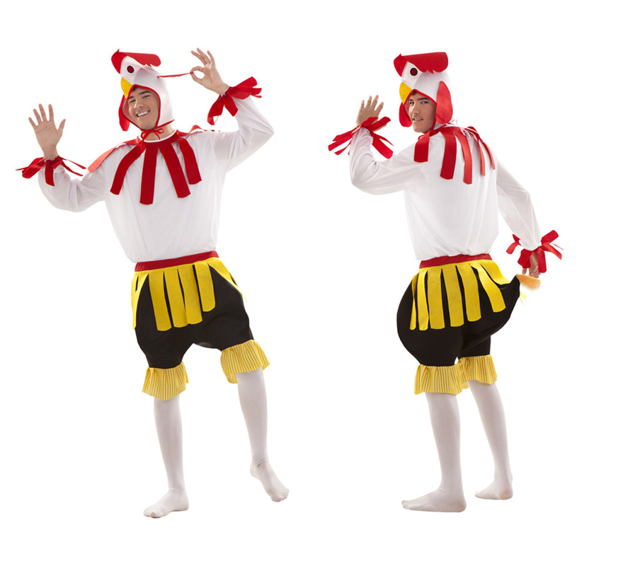 Disfraz de Gallo para chicos talla S = 48/52 y para chicos de 14 a 16 años. Incluye gorro, camisa y pantalón con cola. Un disfraz superdivertido y original que causa sensación y que da mucho juego, perfecto para Carnaval y para Fiestas Populares.