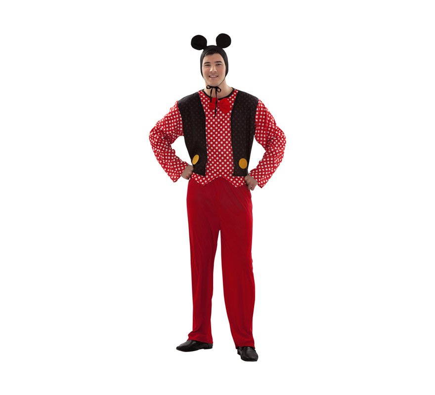 Disfraz barato de Sr. Ratón para chicos talla S = 48/52 y para chicos de 14 a 16 años. Incluye pajarita, gorro, camisa, chaqueta y pantalón. Este traje es perfecto para Despedidas de Soltero y para imitar a Micki Mouse y reirte un rato. Éste traje tiene como pareja la ref. 09155BT.