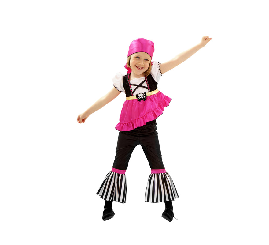 Disfraz de Pirata Rosa para niñas de 3 a 4 años. Incluye top, pantalón y pañuelo. 