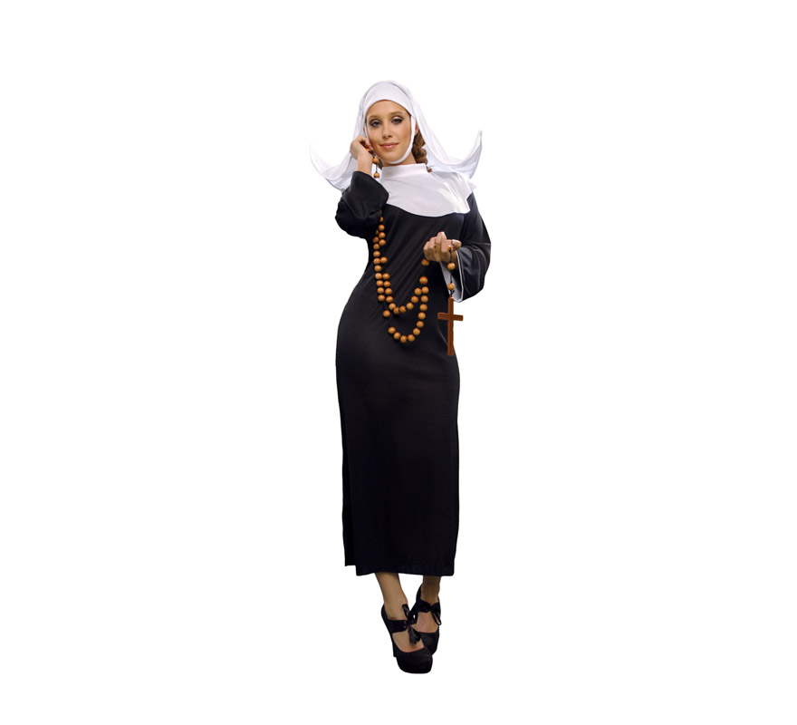 Disfraz de Monja Adulta Económico. Talla Standar M-L 38/42. Incluye vestido y cofia.