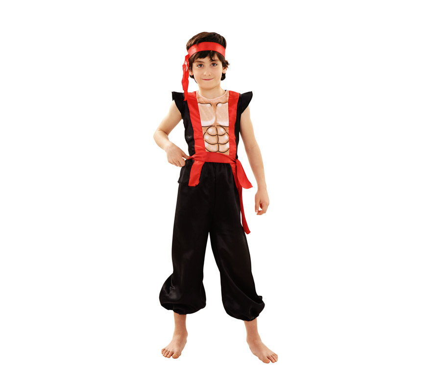 Disfraz de Ninja Musculoso para niños de 7 a 9 años. Incluye cinta para la cabeza, camiseta y pantalón.