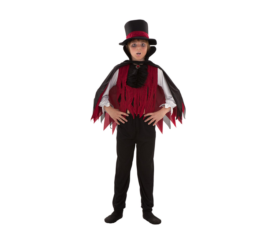 Disfraz de Vampiro para niños de 10 a 12 años. Incluye sombrero, capa, camisa y pantalón.