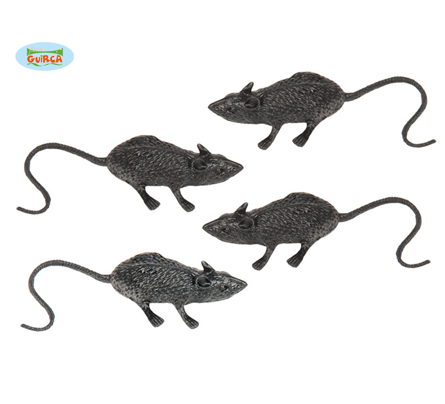 Bolsa con 4 ratas de 6 cm. para decoración Halloween.