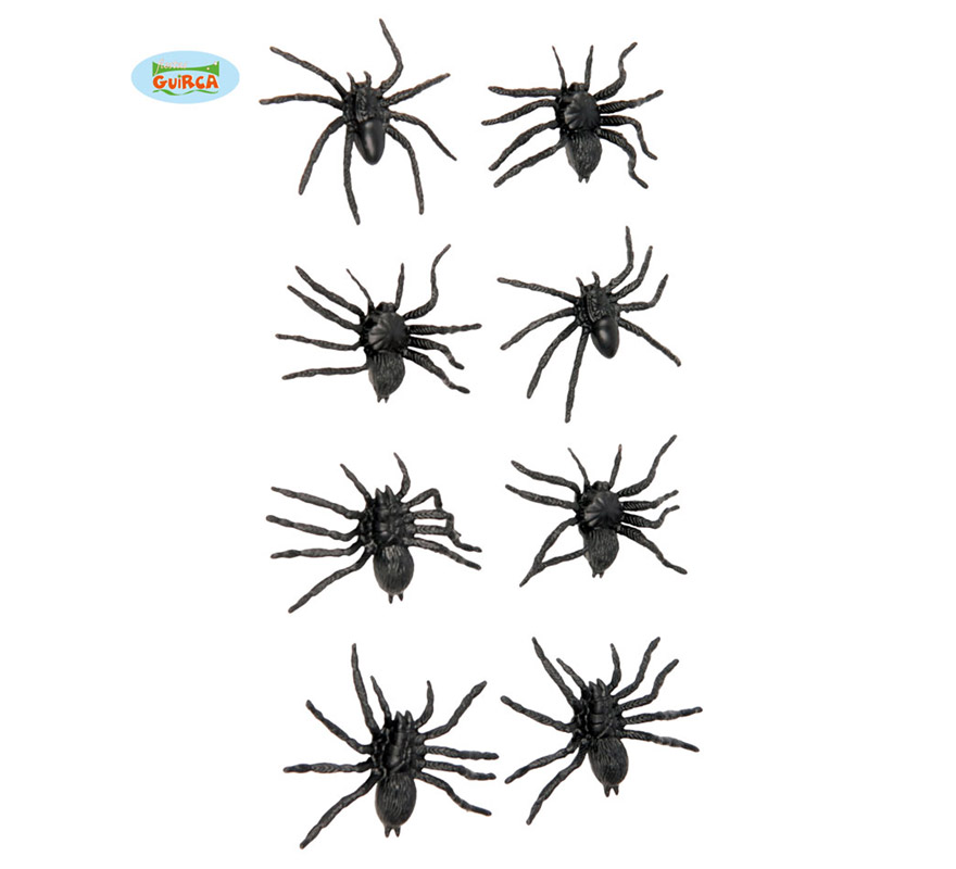Bolsa con 8 Arañas de 6 cm. para decorar en Halloween.