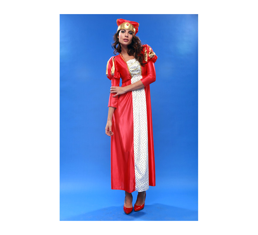 Disfraz barato de Reina Medieval para mujer. Talla standar M-L = 38/42. Incluye vestido y tocado. La pareja de éste modelo es la ref. 19485BT.