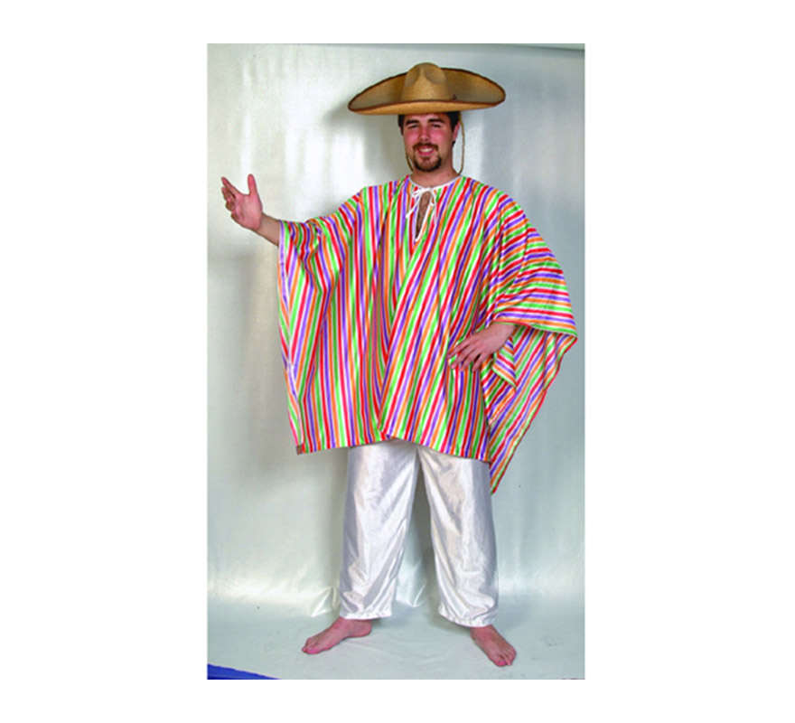 Disfraz de Mejicano Adulto Económico. Talla Standar M-L = 52/54. Incluye poncho y pantalones. Gorro NO incluido, podrás verlo en la sección de Sombreros, gorros y diademas.