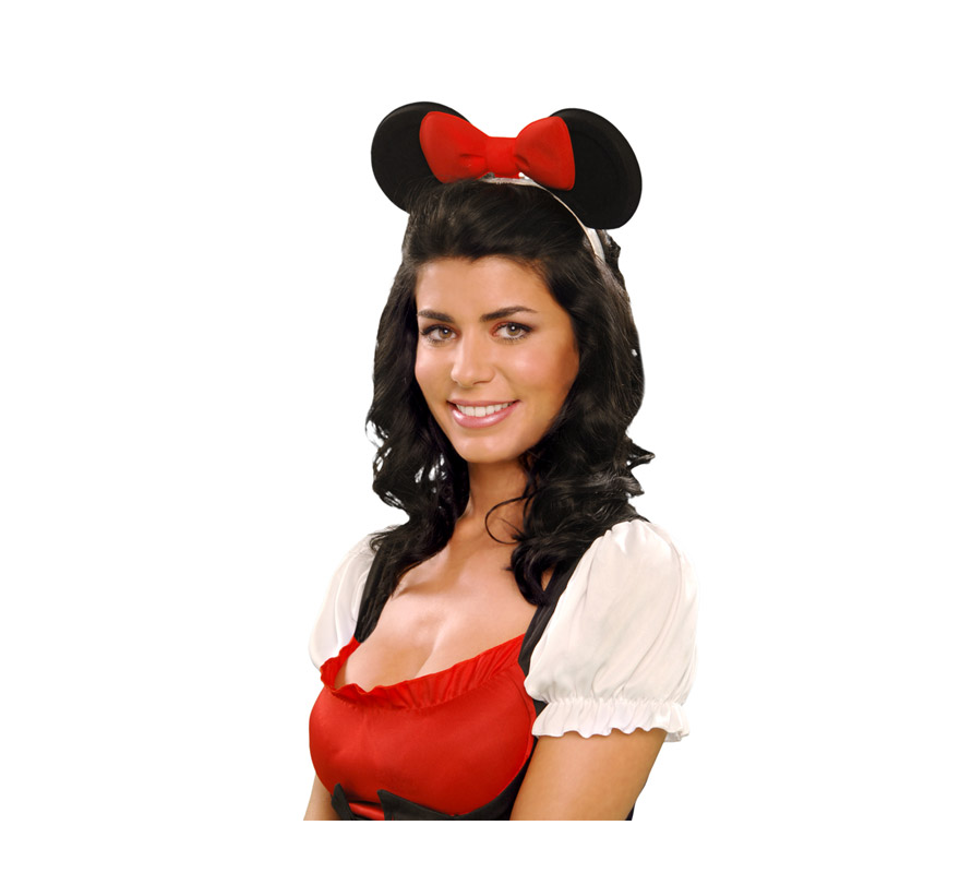 Diadema de ratoncita con orejas y lazo de plástico. Orejas de Minnie Mouse. Se usan mucho en Despedidas de Soltera.