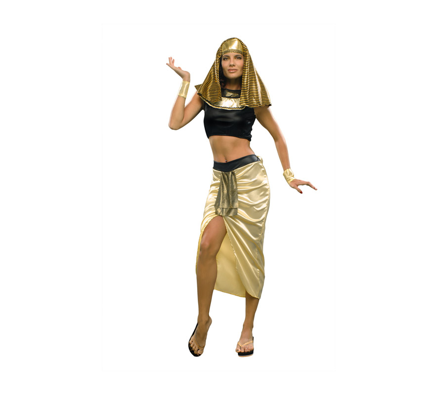 Disfraz de Faraona Egipcia para mujer. Talla Standar M-L = 38/42. Incluye top, falda y pañuelo de la cabeza.