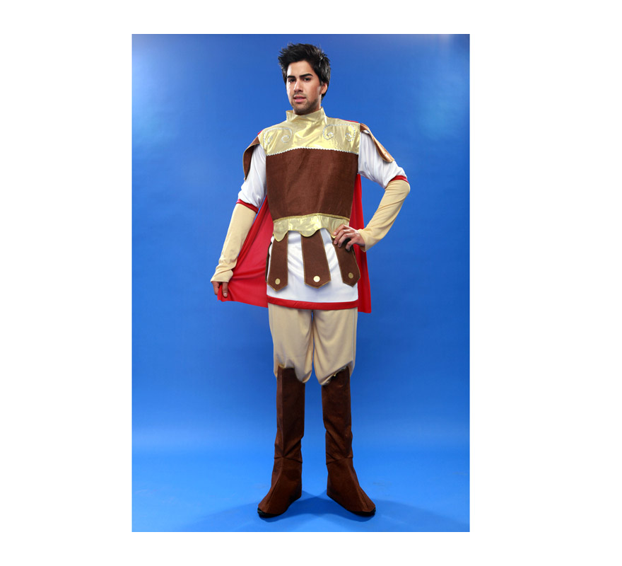 Disfraz barato de Guerrero o Centurión Romano para hombre. Talla standar M-L = 52/54. Incluye camisa con capa, pantalón y cubrebotas. Ideal para teatros de Colegios en Navidad.