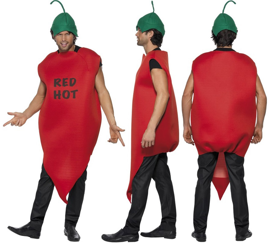 Disfraz de Pimiento rojo o de Guindilla picante para hombre talla M. Incluye traje y gorro.