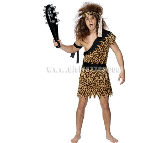 Disfraz de Cavernícola o Troglodita para hombre talla M. Incluye túnica, brazalete y cinta de la cabeza. Peluca y maza o porra NO incluidas, podrás verla en la sección de Complementos.