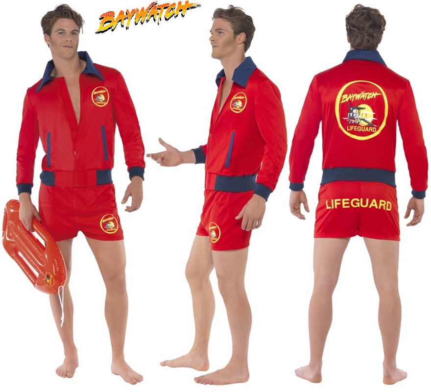 Disfraz de Vigilante de la Playa o Socorrista para hombre talla M. Incluye chaqueta y pantalón. Salvavidas hinchable NO incluido, podrás verlo en la sección de Complementos.