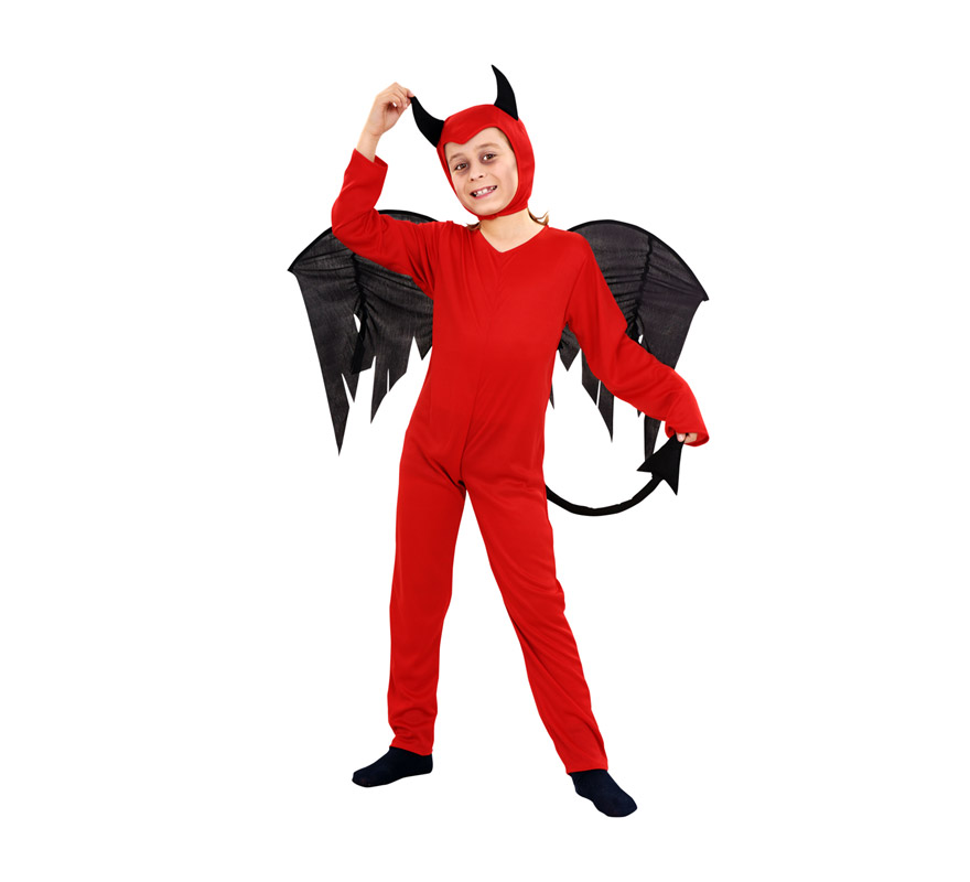 Disfraz de Diablo o Demonio para niños de 7 a 9 años. Incluye mono, verdugo y alas.