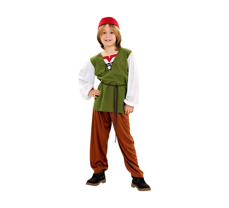 Disfraz de Frutero para niños de 3 a 4 años. Incluye camisa, pantalón, cinturón y gorro. También es perfecto como disfraz Medieval. 