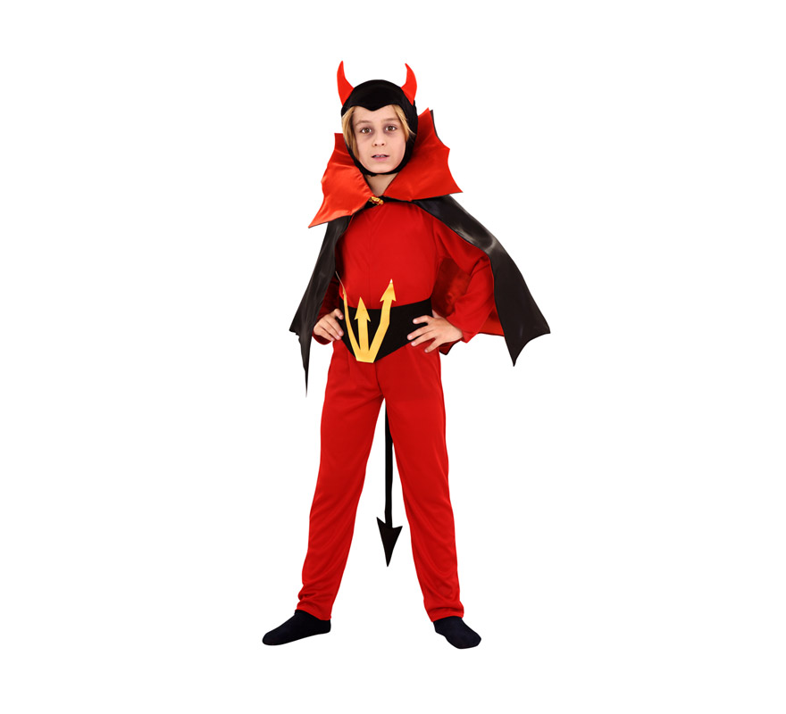Disfraz de Diablo con capa Siniestro para niños de 10 a 12 años. Incluye mono, verdugo, capa y cinturón.
