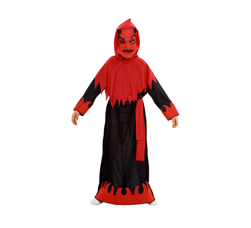 Disfraz de Demonio o Diablo Siniestro para niños de 10 a 12 años. Incluye máscara, capa con capucha, túnica y cinturón.