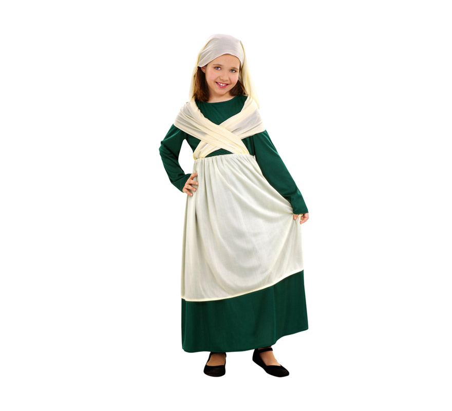 Disfraz de Frutera para niñas de 7 a 9 años. Incluye blusa, falda, manto y pañuelo. Perfecto como disfraz Medieval.