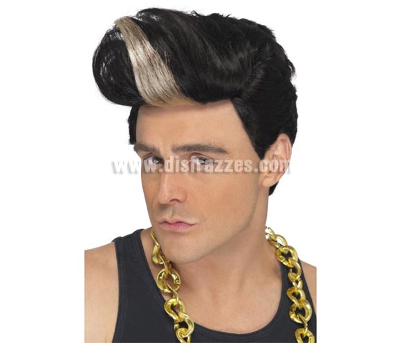 Peluca Rap Star de 1990 con tupé y con mecha rubia.