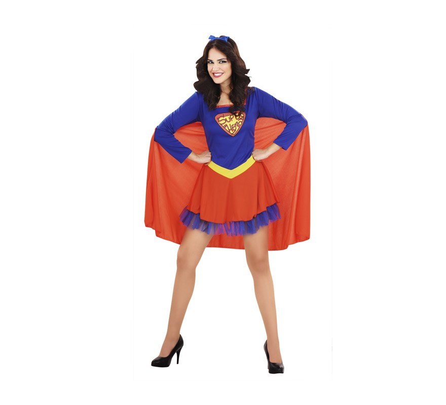 Disfraz de Superheroína para mujer. Talla M-L 38/42. Incluye vestido con capa.
