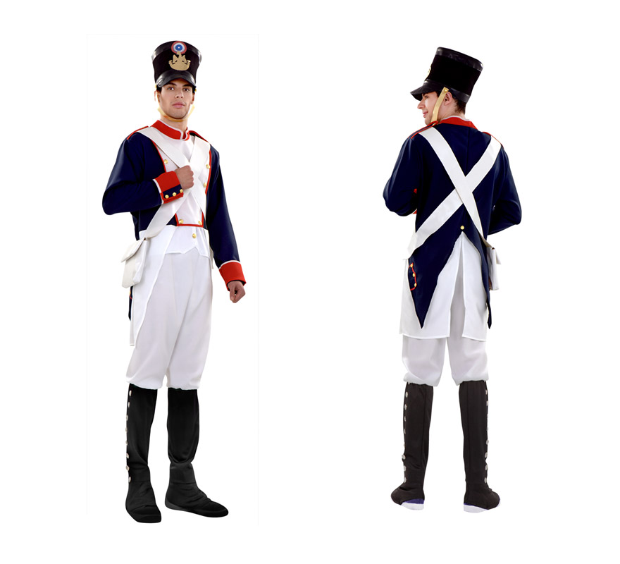 Disfraz de Soldado Napoleónico para hombre. Talla standar M-L 52/54. Incluye casaca, pantalón con botas, bandoleras y sombrero. 