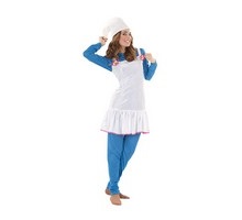 Disfraz de Duende o de Enanita Azul para mujer. Talla standar M-L = 38/42. Incluye gorro, camiseta, mallas y vestido. Ideal para imitar a los Pitufos.