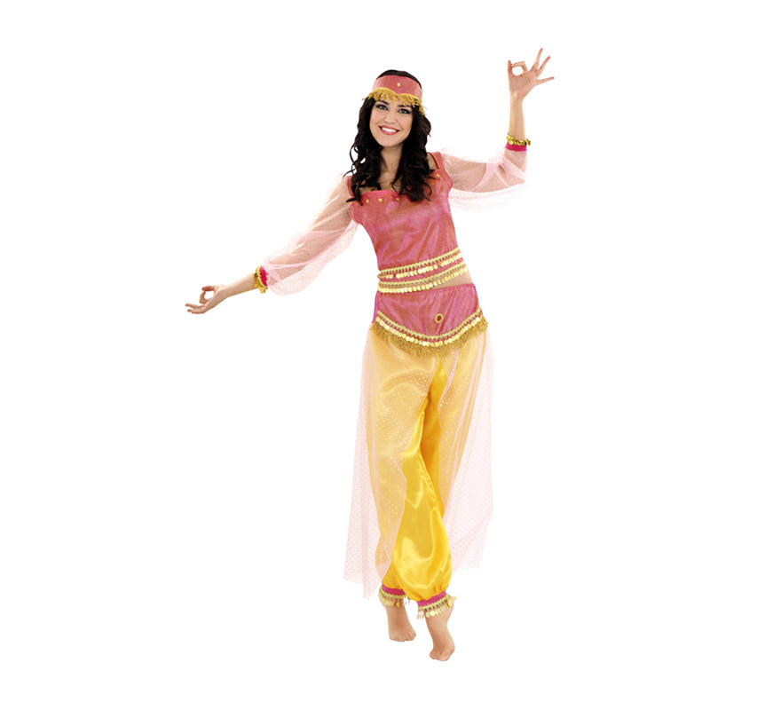 Disfraz de Bailarina Harén para mujer. Talla standar M-L 38/42. Incluye diadema, camisa y pantalón.  También se puede utilizar como disfraz de Paje Real de los Reyes Magos en Navidad.