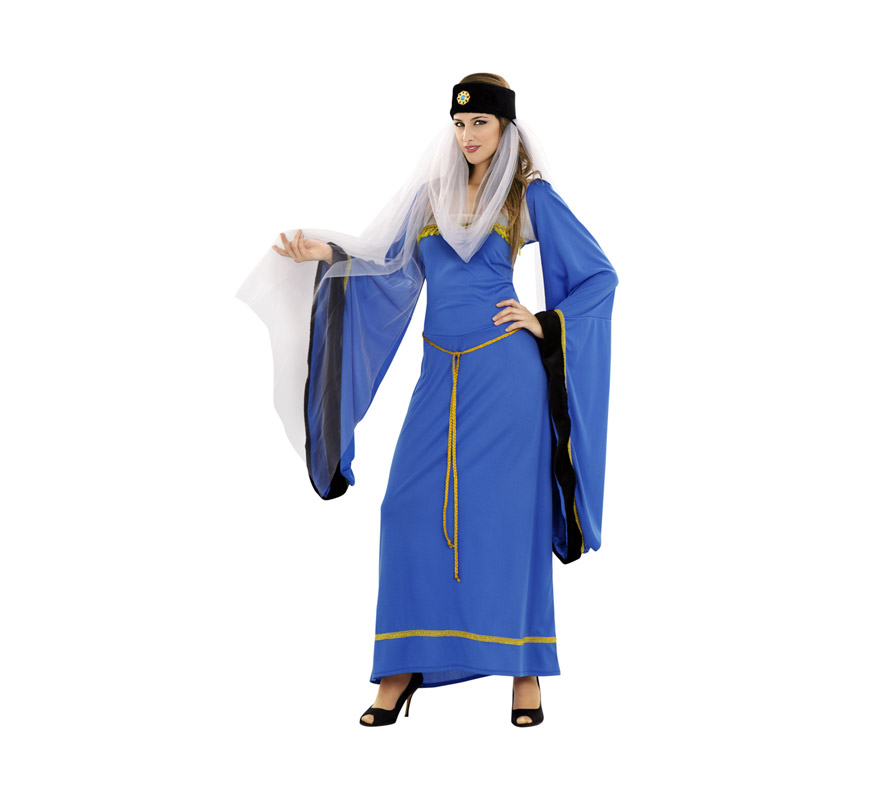 Disfraz de Lady Noble azul para mujer. Talla standar M-L 38/42. Incluye vestido, tocado y cinturón. Disfraz de Lady Noble Medieval para mujer.